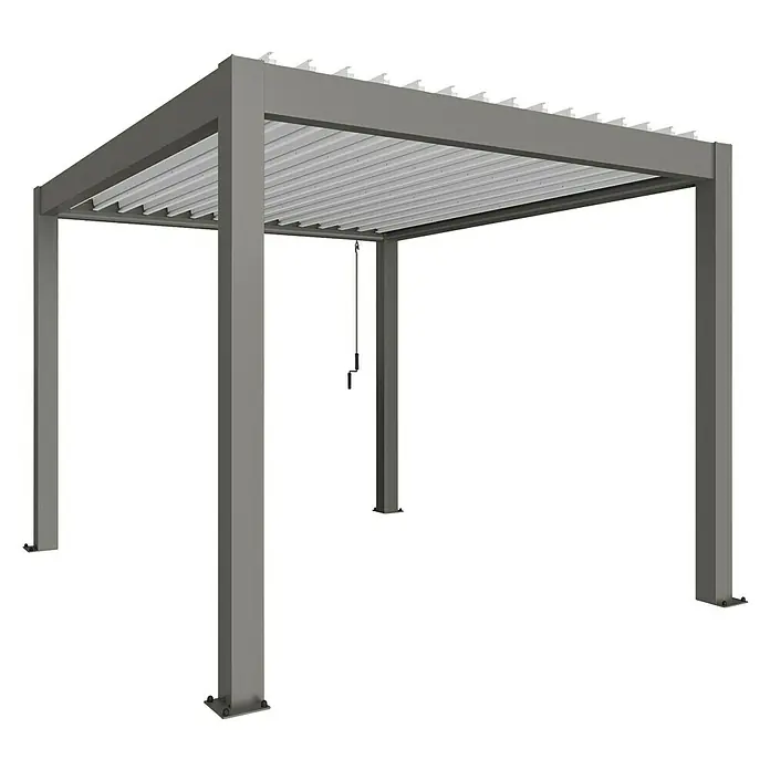 Biohort Lamellenpavillon - B x T: 312 x 367,5 cm, Quarzgrau Metallic/Weiß, Material Gestell: Stahl - Graue Pergola mit Lamellendach für den Außenbereich, ideal als Sonnenschutz und zur Gestaltung des Gartens. Robuste Konstruktion für langlebige Nutzung.