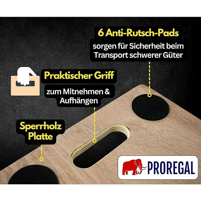 Proregal Transportroller mit 6 Rollen - L x B x H: 68 x 30 x 11 cm, Traglast: 300 kg, Holz