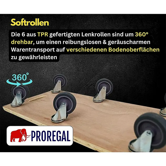 Proregal Transportroller Mega Deal 6x mit 6 Rollen - L x B x H: 68 x 30 x 11 cm, Traglast: 300 kg, Holz