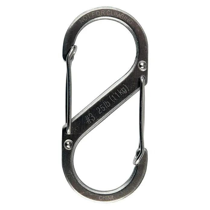 Nite Ize Doppelkarabiner - 67 x 29 mm, Edelstahl, Silber, Belastbarkeit: 11 kg - S-förmiger Karabinerhaken aus Metall, nicht zum Klettern geeignet, mit einer Traglast von 25 lb (11 kg).