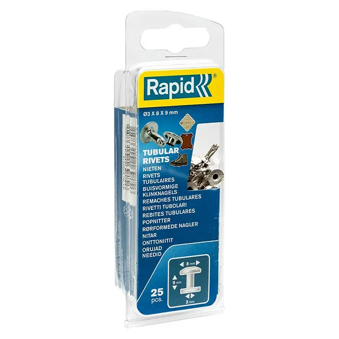 Rapid Hohlniete - 8 x 3 x 9 mm, 25 Stk. - Rapid Hohlnieten-Packung (Ø3 x 8 x 9 mm) für verschiedene Anwendungen, mit 25 Stück.