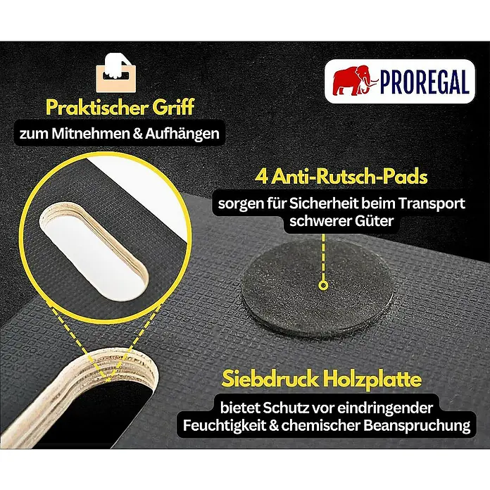 Proregal Transportroller Mega Deal 6x mit 4 Rollen - L x B x H: 60 x 30 x 11,5 cm, Traglast: 200 kg, Holz