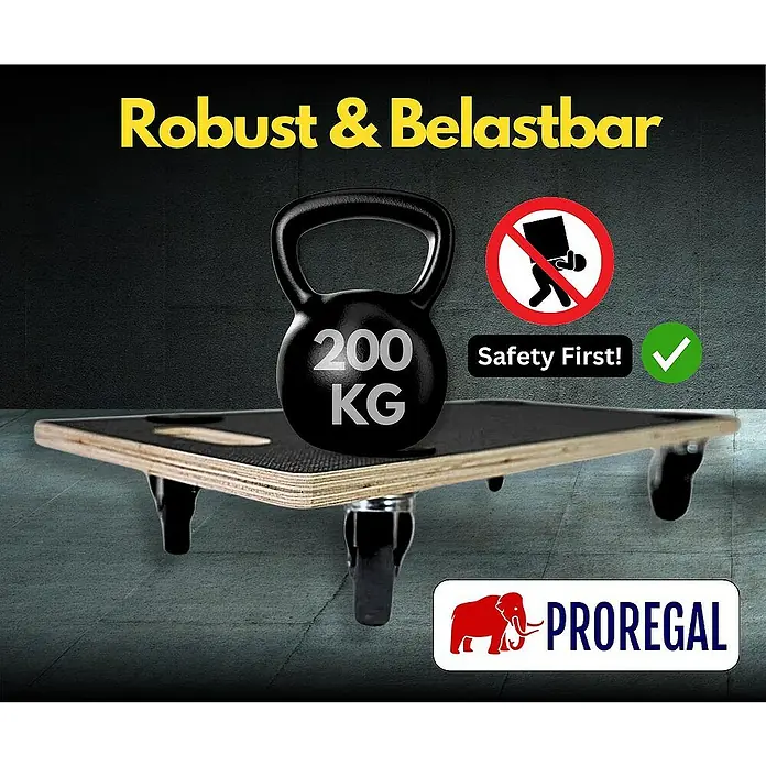 Proregal Transportroller Mega Deal 6x mit 4 Rollen - L x B x H: 60 x 30 x 11,5 cm, Traglast: 200 kg, Holz