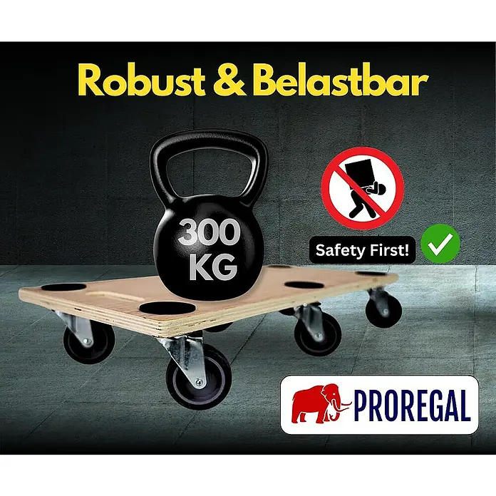 Proregal Transportroller Mega Deal 8x mit 6 Rollen - L x B x H: 68 x 30 x 11 cm, Traglast: 300 kg, Holz