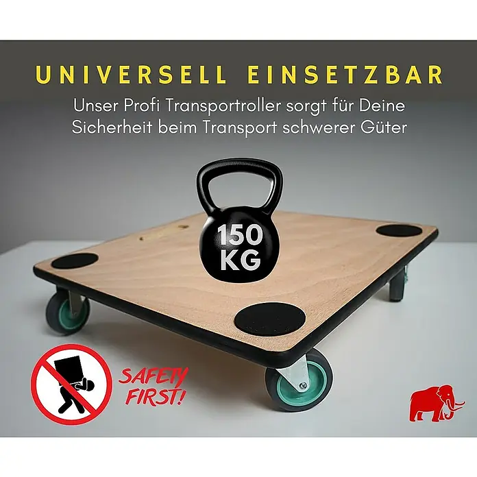 Proregal Transportroller Mega Deal 4x mit 4 Rollen - L x B x H: 50 x 50 x 11,5 cm, Traglast: 150 kg, Holz