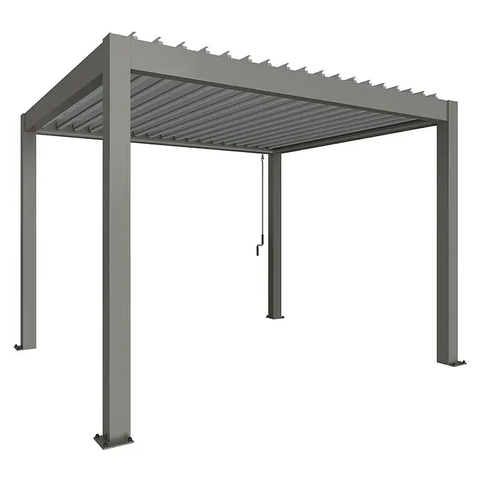 Biohort Lamellenpavillon - B x T: 367,5 x 312 cm, Quarzgrau/Silber Metallic, Material Gestell: Stahl - Eine moderne Pergola mit verstellbaren Lamellen bietet Schatten und Schutz im Außenbereich und ist ein stilvolles Element für den Garten.