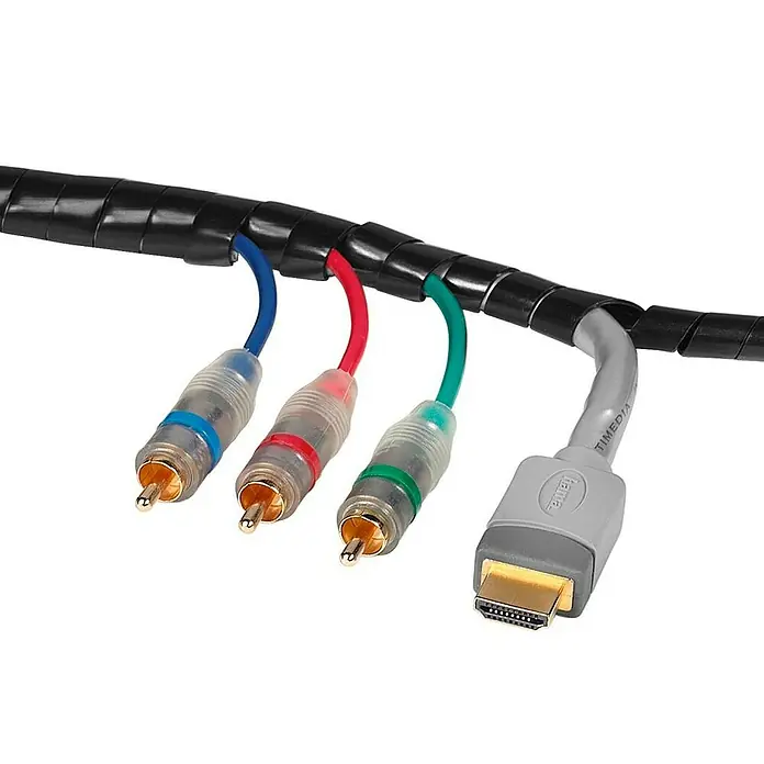 Hama Spiralschlauch 00220994 - Länge: 2,5 m - Kabelschlauch mit AV- und HDMI-Kabeln. Die Kabel sind mit farbigen Steckern und einer HDMI-Verbindung versehen, um die Installation zu erleichtern.