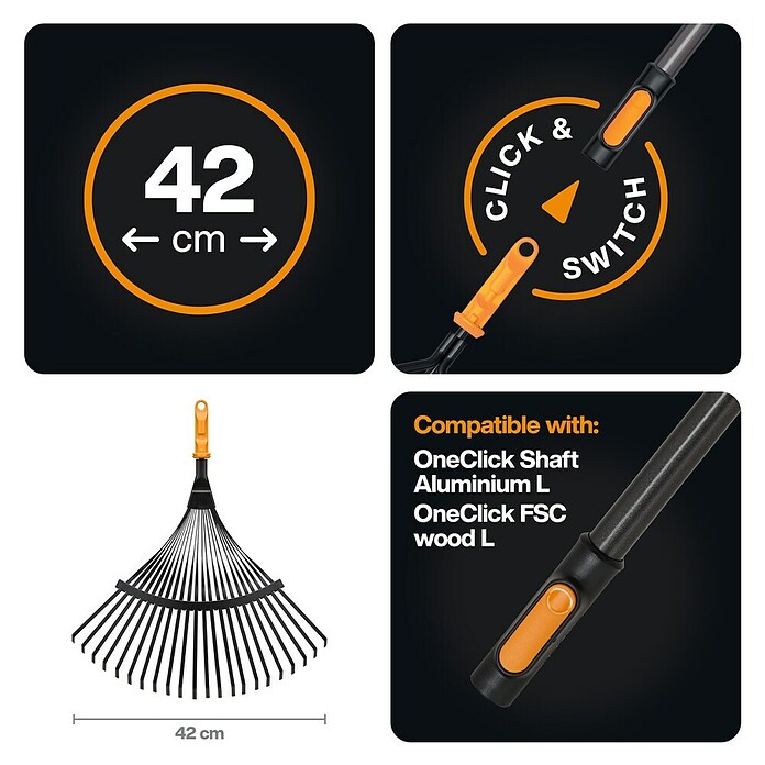 Fiskars OneClick Rasenrechen (L x B x H: 47,5 x 40 x 10,4 cm) | BAUHAUS