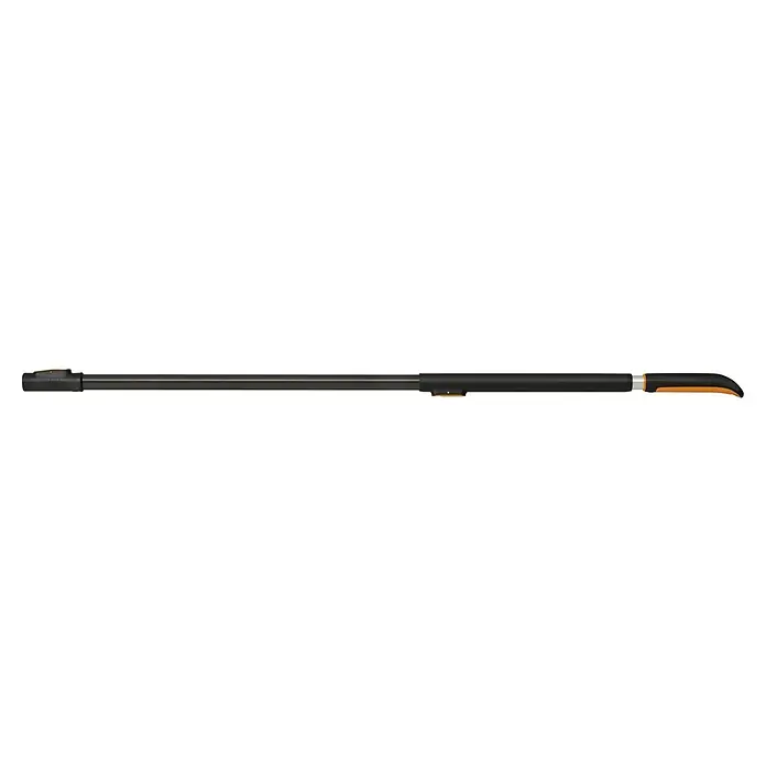 Fiskars OneClick Teleskopstab - 118,7 cm - 179 cm, Aluminium - Produktabbildung eines schwarzen und orangefarbenen Metallrohrs mit einer glatten Oberfläche und einem zylindrischen Design.