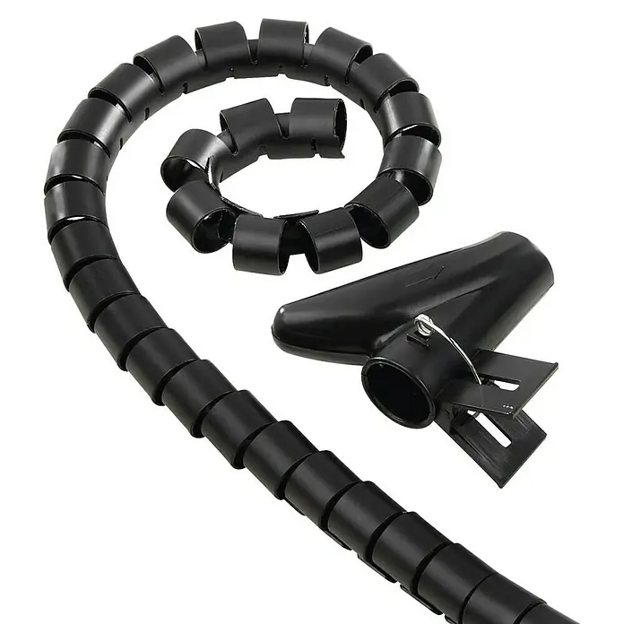Hama Spiralschlauch 00220998 - Länge: 2 m - Schwarzer Kabelschlauch mit Werkzeug zum einfachen Anbringen von Kabeln und für Ordnung auf dem Schreibtisch.