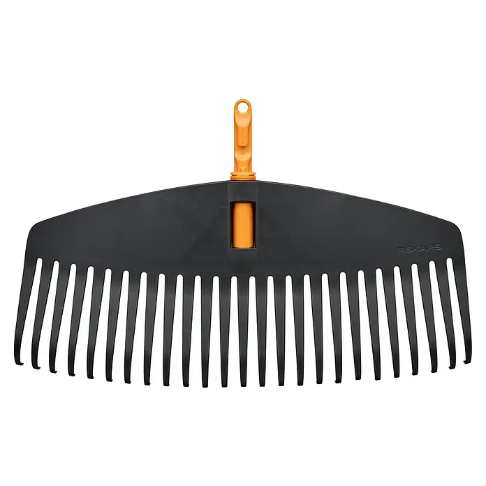 Fiskars OneClick Laubbesen L - Arbeitsbreite: 51,1 cm - Schwarzer Fiskars Laubfächer mit orangefarbenem Griff zur Gartenarbeit.