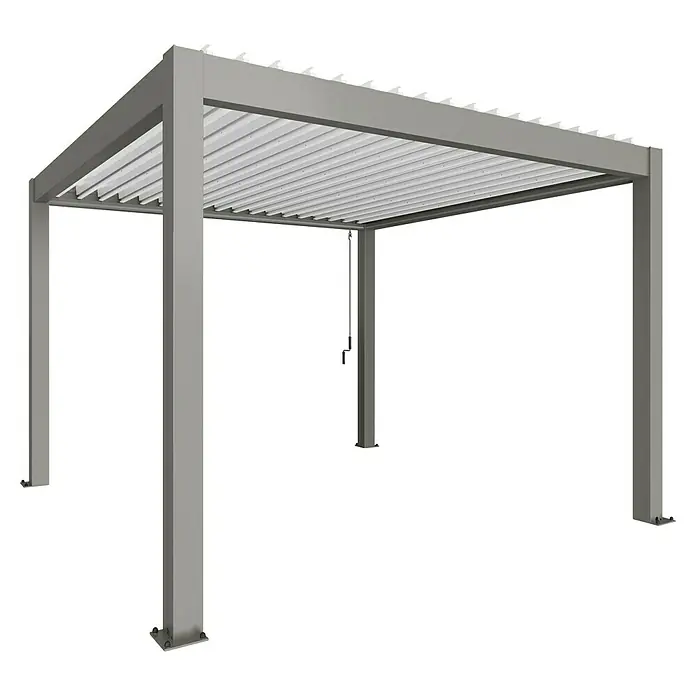 Biohort Lamellenpavillon - B x T: 367,5 x 367,5 cm, Quarzgrau Metallic, Material Gestell: Stahl - Moderne, graue Pergola mit verstellbaren Lamellen für Schatten und Schutz im Außenbereich. Ideal für Garten oder Terrasse, stilvoll und funktional.