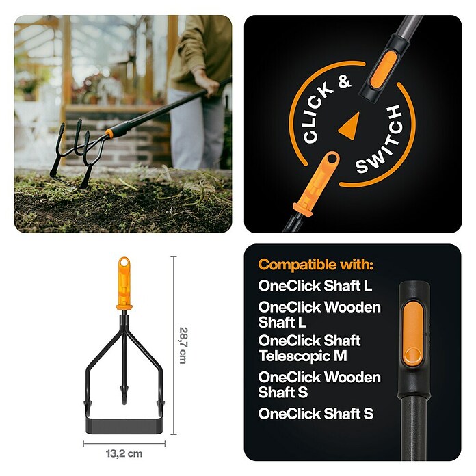Fiskars OneClick Grubber Jäter 2-in1 (Länge: 28,7 cm, Kunststoff) | BAUHAUS