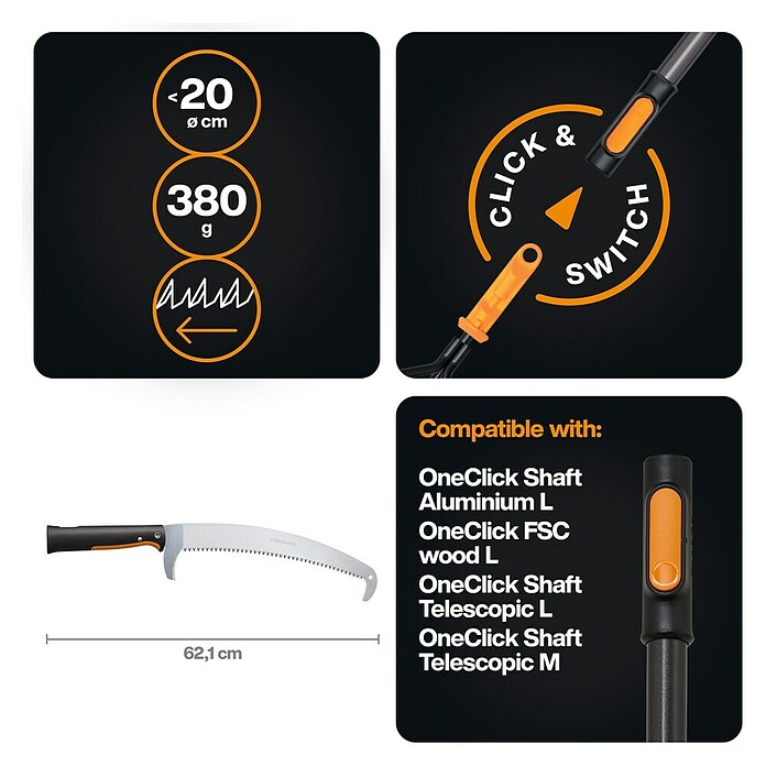Fiskars OneClick Baumsäge (Passend für: Fiskars OneClick Stiel, Länge: 62,1 cm) | BAUHAUS