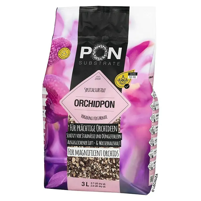 Lechuza Pflanzgranulat Orchidpon - 3 l - Orchidee PON Substrat: Spezialsubstrat für prächtige Orchideen, schützt vor Staunässe und ist vorgedüngt für 6 Monate.