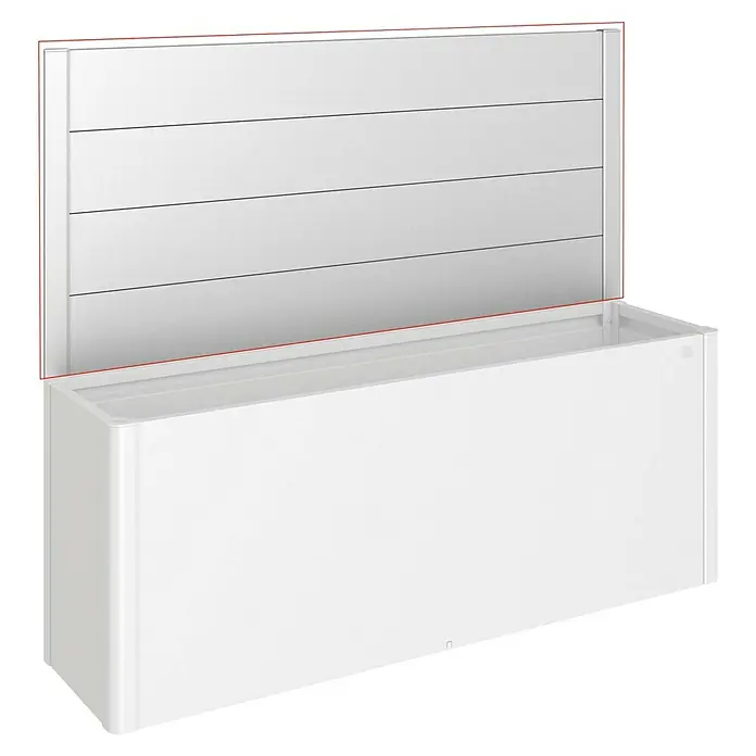 Biohort Sichtschutzelement - Passend für: Biohort Hochbeet 4x1, B x H: 398 x 91 cm, Silber-Metallic - Ein weißer Kühlschrank mit horizontalen Fächern und roter Umrandung. Der Gefrierschrank präsentiert eine moderne Ästhetik für die Küche.