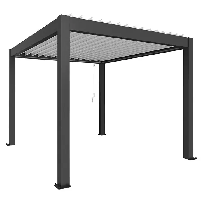 Biohort Lamellenpavillon - B x T: 312 x 367,5 cm, Dunkelgrau Metallic/Weiß, Material Gestell: Stahl - Moderne Pergola mit Lamellendach. Das flexible Sonnenschutzsystem für den Garten oder die Terrasse bietet Schatten und Schutz vor Regen.