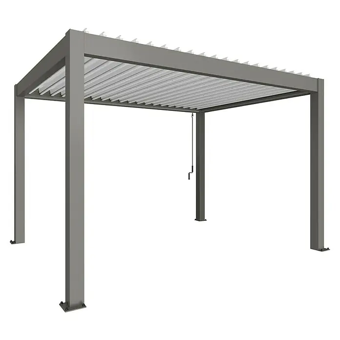 Biohort Lamellenpavillon - B x T: 404,5 x 312 cm, Quarzgrau Metallic/Weiß, Material Gestell: Stahl - Graue Pergola mit verstellbaren Lamellen für Schatten und Schutz im Freien. Ideal für Garten und Terrasse.