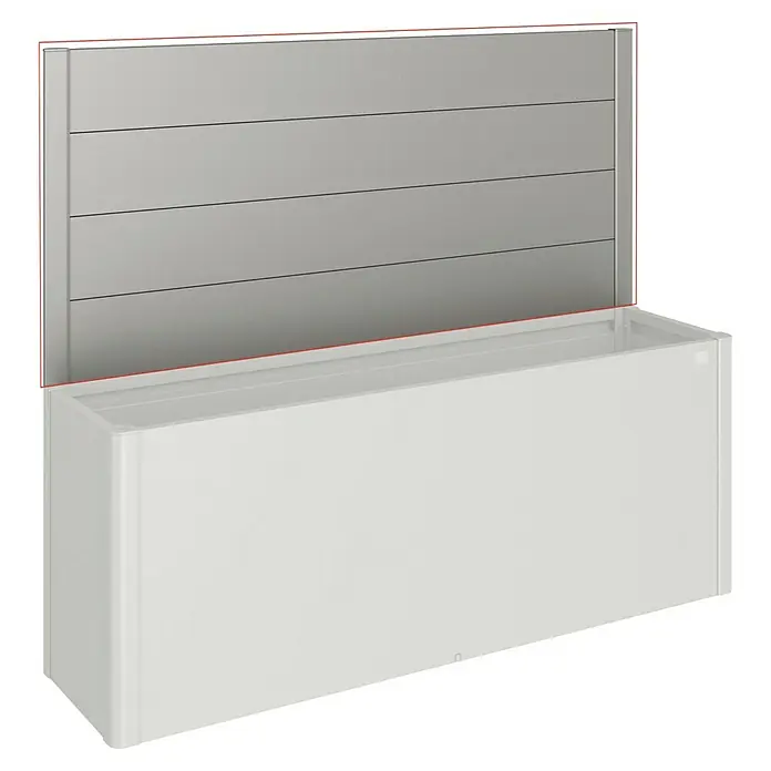 Biohort Sichtschutzelement - Passend für: Biohort Hochbeet 4x1, B x H: 398 x 91 cm, Quarzgrau-Metallic - Eine Abbildung eines Kühlmöbels mit grauem Paneel und weißer Front, ideal für die Präsentation von Waren in Geschäften.