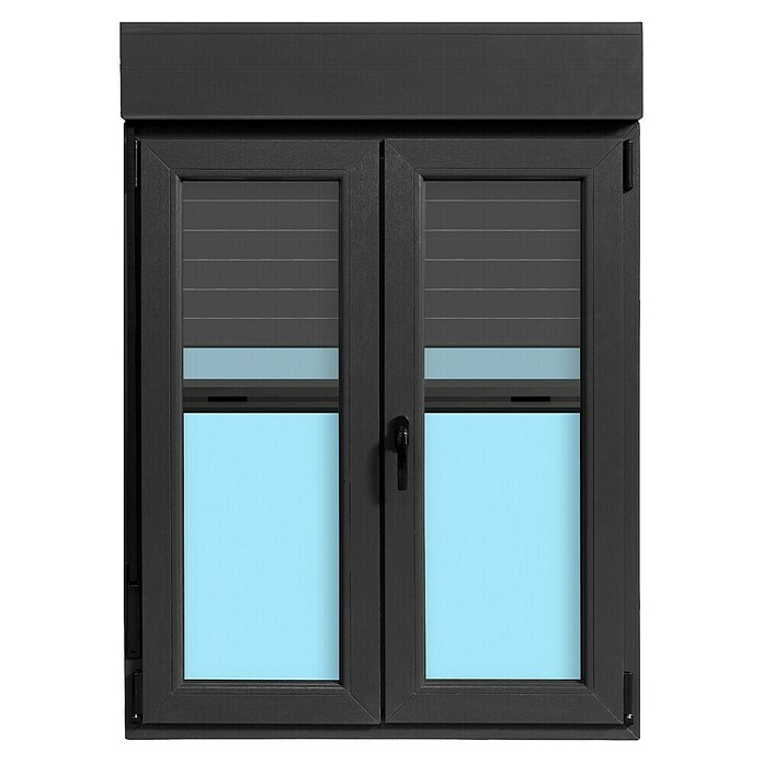 Ventana de PVC practicable-oscilobatiente (100 x 138 cm, Derecha, Gris grafito, Con persiana de PVC y mosquitera)