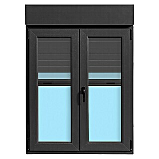 Ventana de PVC practicable-oscilobatiente (100 x 138 cm, Derecha, Gris grafito, Con persiana de PVC y mosquitera)