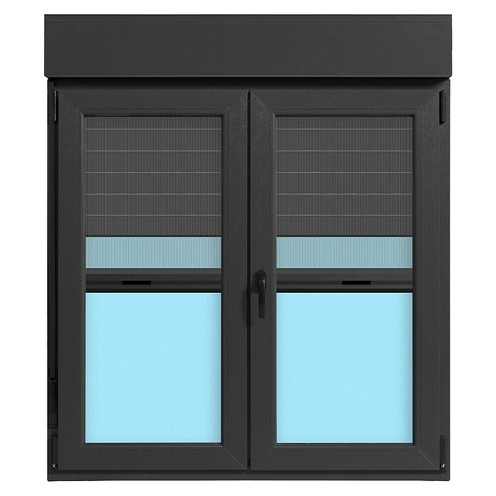 Ventana de PVC practicable-oscilobatiente (120 x 138 cm, Derecha, Gris grafito, Con persiana de PVC y mosquitera) | BAUHAUS