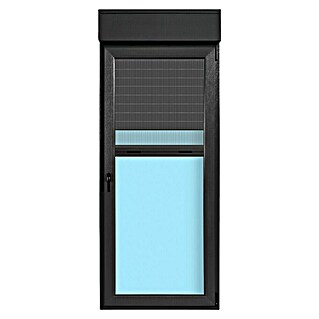 Balconera de PVC practicable-oscilobatiente (90 x 218 cm, Derecha, Gris grafito, Con mosquitera)