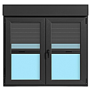 Ventana de PVC practicable-oscilobatiente (120 x 118 cm, Derecha, Gris grafito, Con persiana de PVC y mosquitera)