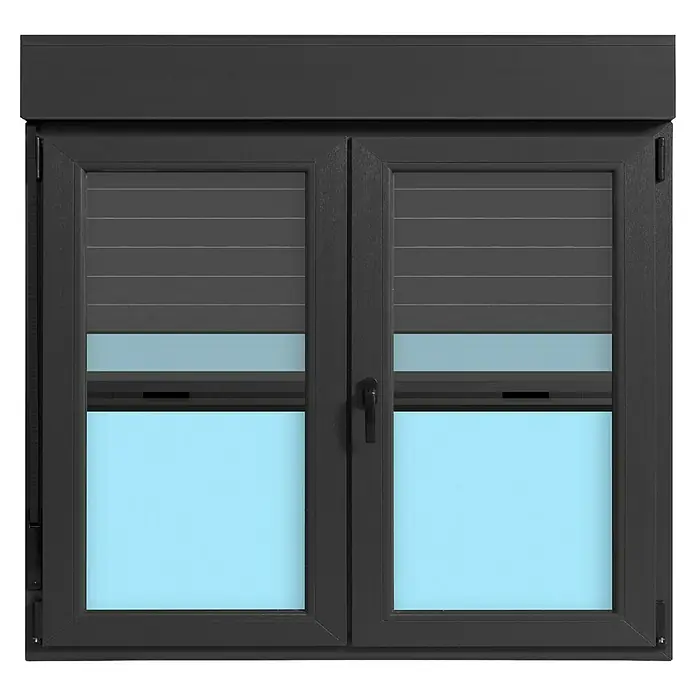 Ventana de PVC practicable-oscilobatiente - 120 x 118 cm, Derecha, Gris grafito, Con persiana de aluminio y mosquitera - Ventana con persianas enrollables para un mejor clima interior. La ventana ofrece un buen aislamiento y una mejor incidencia de luz.