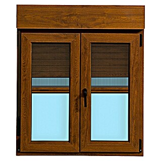 Ventana de PVC practicable-oscilobatiente (105 x 118 cm, Derecha, Marrón, Con persiana de PVC y mosquitera)