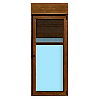 Balconera de PVC practicable-oscilobatiente (90 x 218 cm, Derecha, Marrón, Con persiana de PVC y mosquitera)