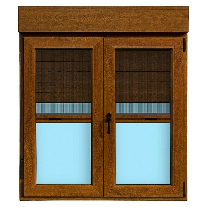 Ventana de PVC practicable-oscilobatiente (120 x 138 cm, Derecha, Marrón, Con persiana de PVC y mosquitera) | BAUHAUS