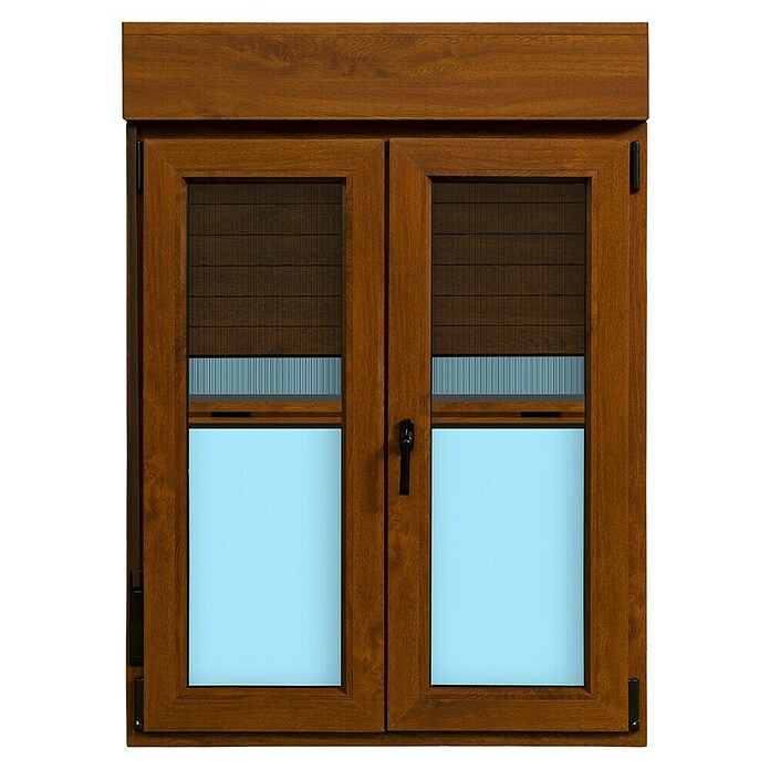 Ventana de PVC practicable-oscilobatiente (100 x 138 cm, Derecha, Marrón, Con persiana de PVC y mosquitera) | BAUHAUS