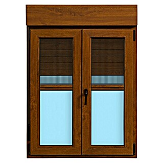 Ventana de PVC practicable-oscilobatiente (100 x 138 cm, Derecha, Marrón, Con persiana de PVC y mosquitera)