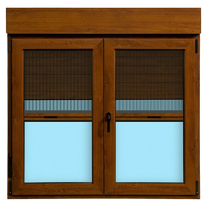 Ventana de PVC practicable-oscilobatiente (140 x 138 cm, Derecha, Marrón, Con persiana de PVC y mosquitera) | BAUHAUS