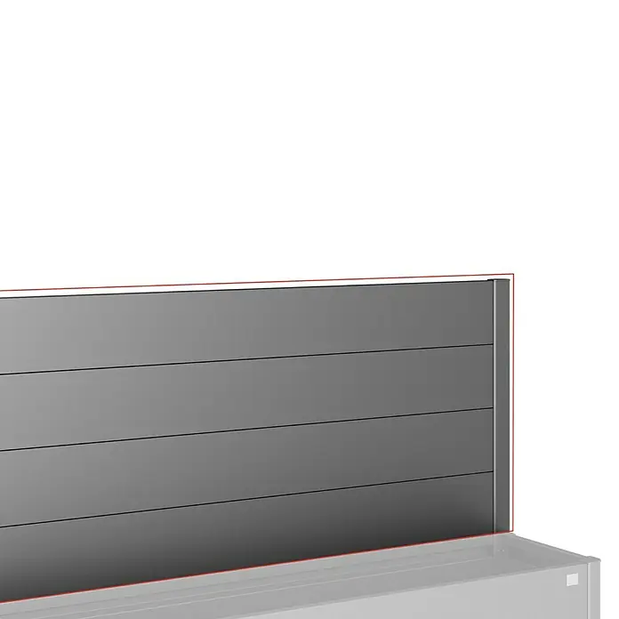 Biohort Sichtschutzelement - Passend für: Biohort Hochbeet 4x1, B x H: 398 x 91 cm, Dunkelgrau-Metallic - Bild einer modernen grauen Gartenmauer mit horizontaler Ausrichtung, ideal für stilvolle Außenbereiche.