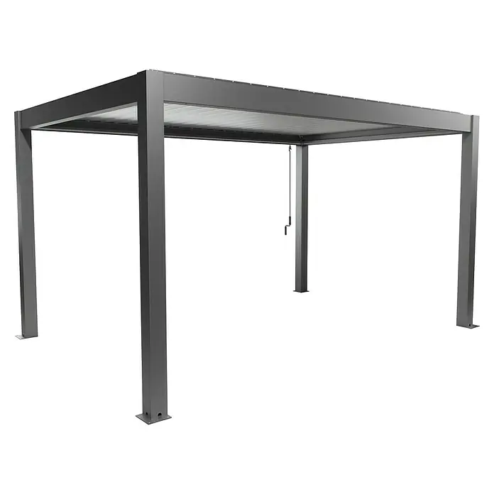 Biohort Lamellenpavillon - B x T: 460 x 312 cm, Quarzgrau/Silber Metallic, Material Gestell: Stahl - Grauer Pavillon mit Aluminiumstruktur. Das moderne Design bietet Schatten und Schutz im Freien. Ideal für Garten und Terrasse.