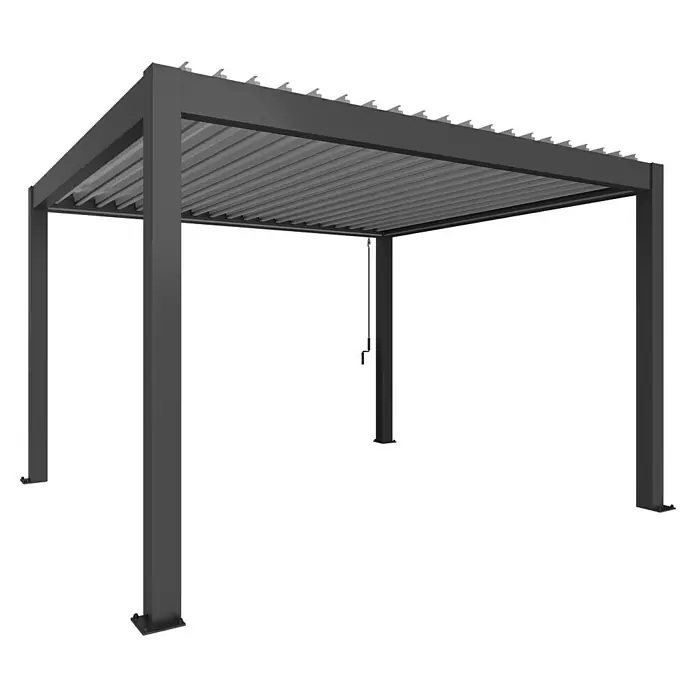 Biohort Lamellenpavillon - B x T: 404,5 mm x 367,5 cm, Dunkelgrau Metallic - Silber Metallic, Material Gestell: Stahl - Eine graue Pergola mit Lamellendach, die Schatten spendet und einen stilvollen Außenbereich schafft. Das moderne Design passt perfekt in jeden Garten.