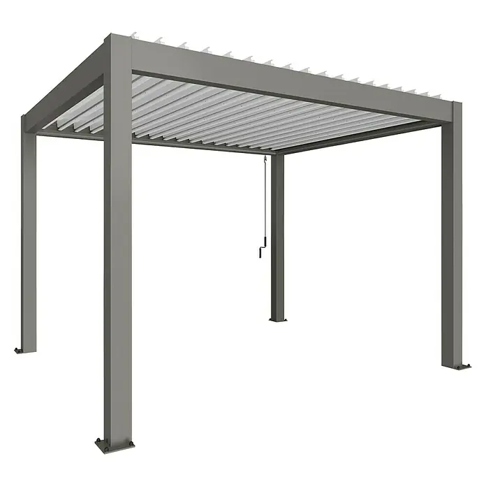Biohort Lamellenpavillon - B x T: 367,5 x 312 cm, Quarzgrau Metallic/Weiß, Material Gestell: Stahl - Graue Pergola mit verstellbaren Lamellen für optimalen Sonnenschutz und modernes Design für den Außenbereich.