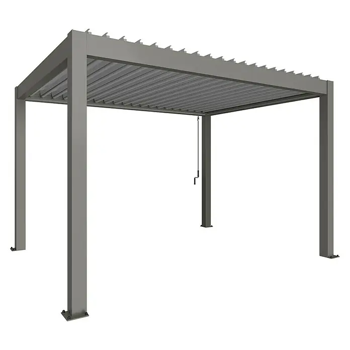 Biohort Pergola Lamellenpavillon - B x T: 404,5 x 312 cm, Quarzgrau Metallic - Silber Metallic, Material Gestell: Stahl - Graue Pergola mit Lamellendach für den Außenbereich. Ideal für Garten, Terrasse oder als stilvoller Sonnenschutz.