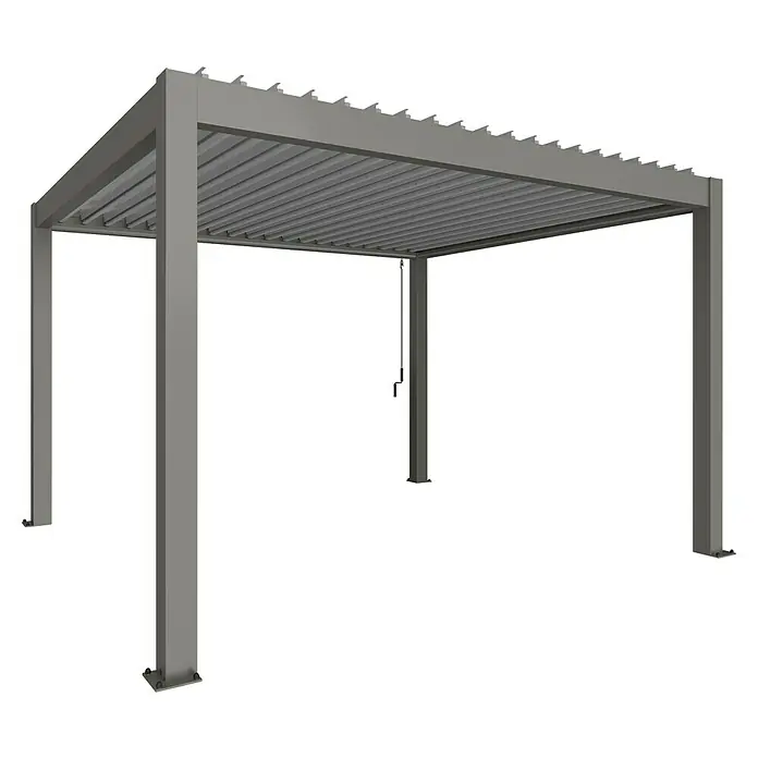 Biohort Lamellenpavillon - B x T: 404,5 mm x 367,5 cm, Quarzgrau Metallic, Material Gestell: Stahl - Pergola-Struktur mit Lamellendach, ideal für den Außenbereich und Sonnenschutz. Elegantes Design für Garten und Terrasse.