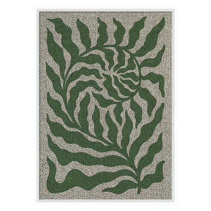 Cuadro Botánico Pirámide hoja espiral - Botánico Pirámide hoja espiral, An x Al: 50 x 70 cm, 1 pzs. - Obra de arte con patrón de planta verde sobre fondo texturizado, enmarcada en blanco, ideal para espacios modernos.