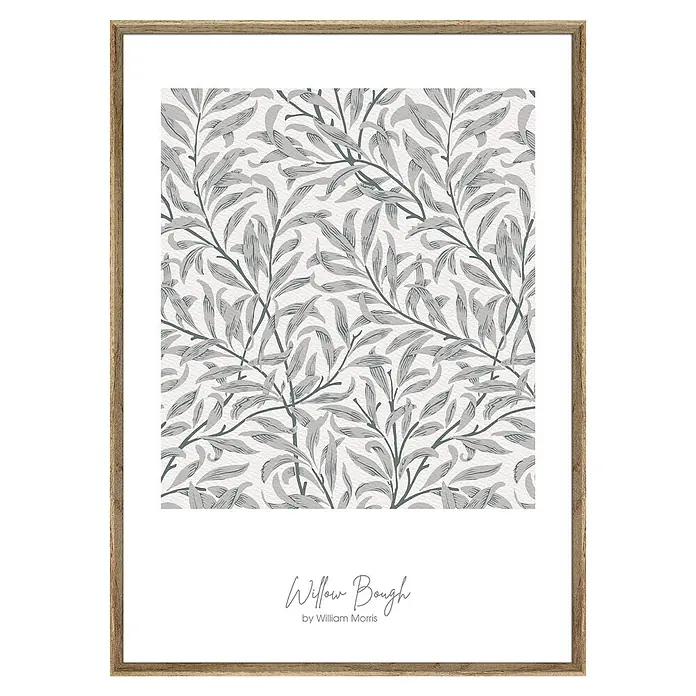 Cuadro Botánico Willow Bough - Botánico Willow Bough, An x Al: 30 x 40 cm, 1 pzs. - Impresión artística enmarcada "Willow Bough" de William Morris. La obra de arte muestra un elegante patrón de hojas grises, añadiendo un toque de estilo a cualquier habitación.