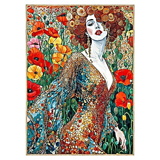 Cuadro de vidrio Mujer flores (Mujer flores, An x Al: 50 x 70 cm, 1 pzs.)