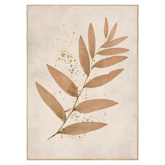 Cuadro Textura Hoja - Textura Hoja, An x Al: 50 x 70 cm, 1 pzs. - Impresión de hoja seca con acentos dorados, una elegante obra de arte botánica. Belleza natural para cualquier pared.