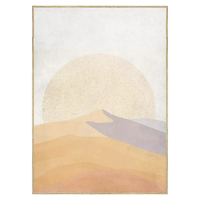 Cuadro Textura Sol y Dunas - Textura Sol y Dunas, An x Al: 50 x 70 cm, 1 pzs. - Impresión artística abstracta del desierto en tonos cálidos. Un motivo de sol dorado y suaves dunas de arena crean una estética serena y moderna.