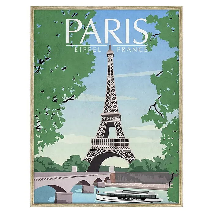 Cuadro París - París, An x Al: 30 x 40 cm, 1 pzs. - Póster enmarcado de París con la Torre Eiffel y el Sena, una pieza de decoración encantadora para cualquier habitación.