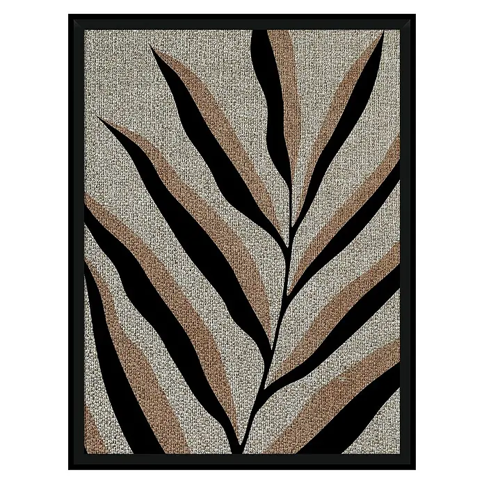 Cuadro Botánico Hoja negra - Botánico Hoja negra, An x Al: 30 x 40 cm, 1 pzs. - Arte de pared con una rama de hojas estilizada sobre un fondo texturizado, enmarcado en un elegante marco negro.