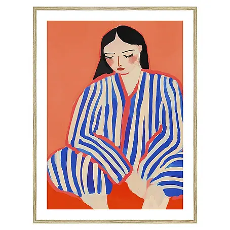 Cuadro Mujer rayas azul