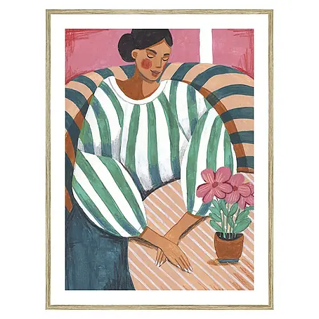Cuadro Mujer rayas verdes